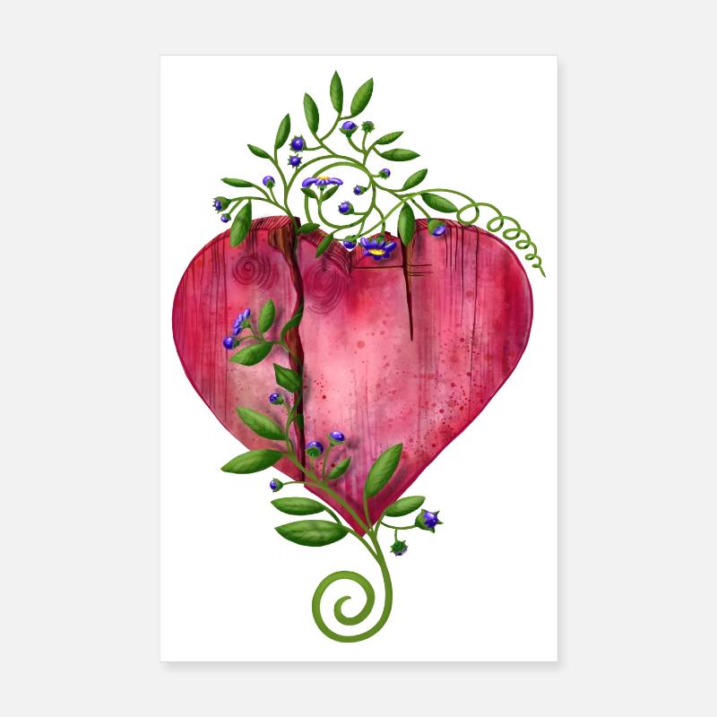 Cœur avec des fleurs Poster 20 x 30 cm