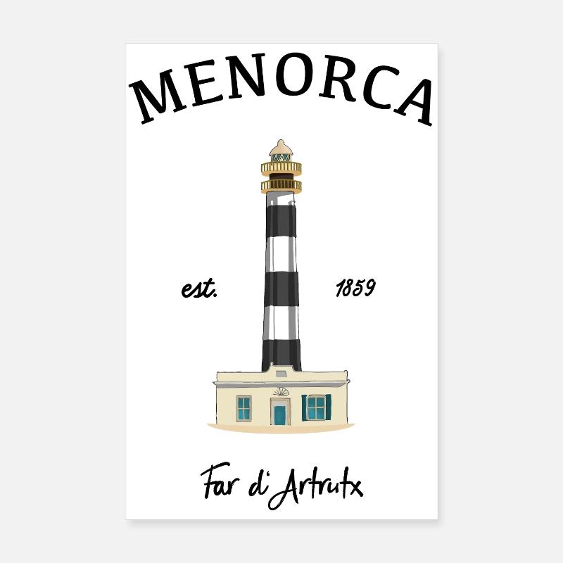 Menorca, lighthouse at Cap d'Artrutx, drawing Poster 8" x 12" (20x30 cm)