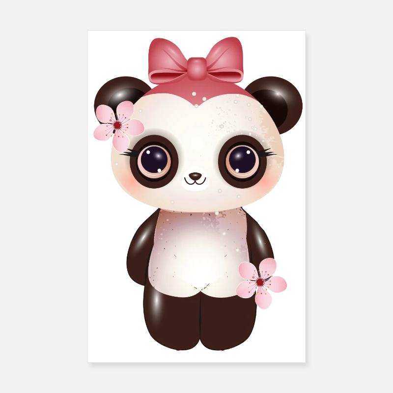 cute panda with pink bow and cherry blossom Poster 8" x 12" (20x30 cm)