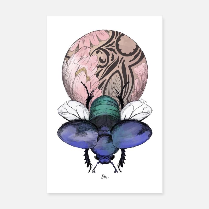 Skarabäus mit Wunderkugel - Poster 20x30 cm - Weiß