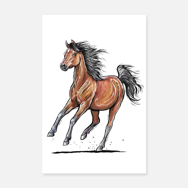 Galop de cheval brun - Poster 20 x 30 cm - blanc