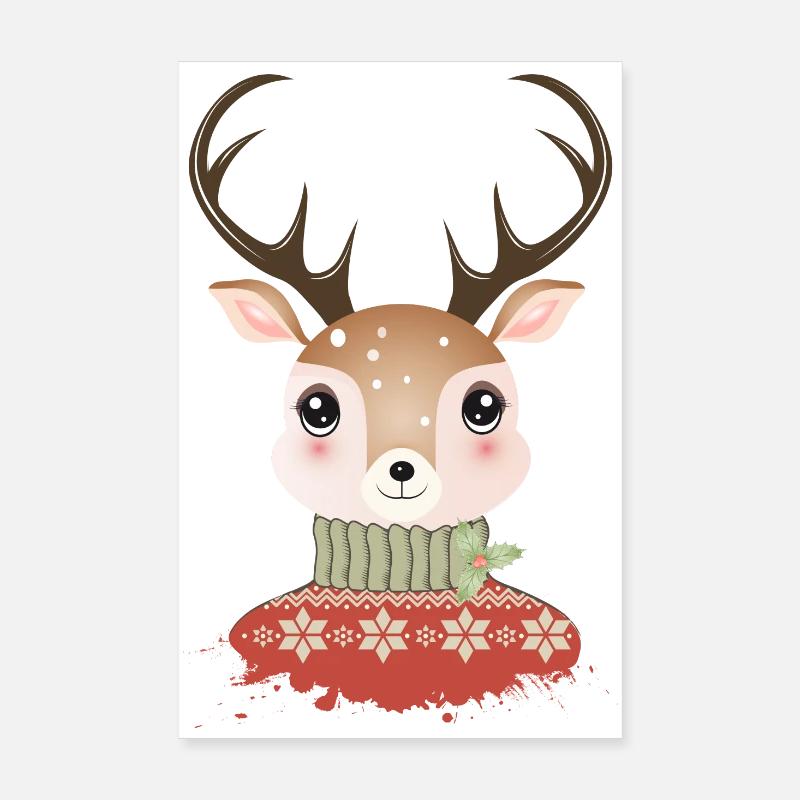 cute chic deer with christmas sweater Poster 8" x 12" (20x30 cm)