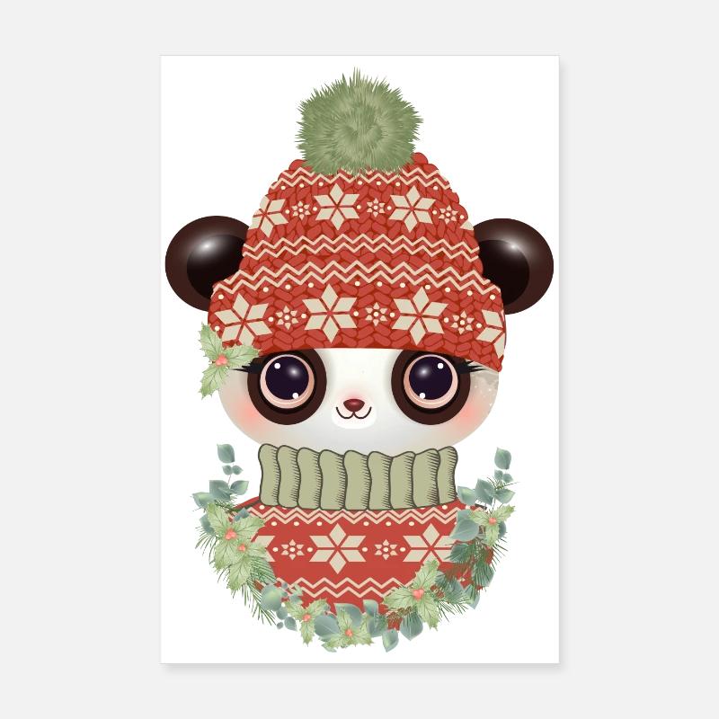 Panda mignon avec pull, bonnet et couronne Poster 20 x 30 cm