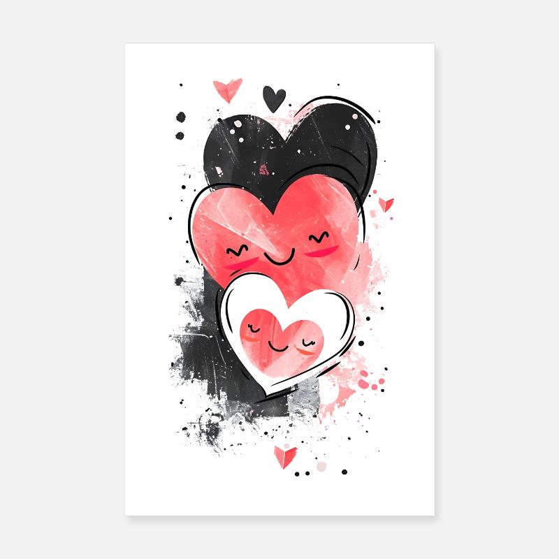 Three Happy Heart Faces | Cute and Content. Poster 8" x 12" (20x30 cm)