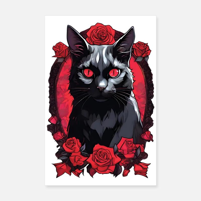 Portrait Gotique De Chat Noir Poster 20 x 30 cm