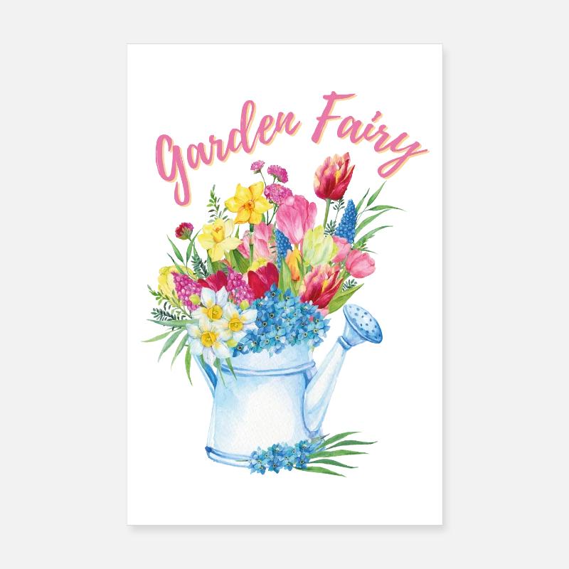 Fée du jardin : Aquarelle fleurs de printemps dans un arrosoir Poster 20 x 30 cm