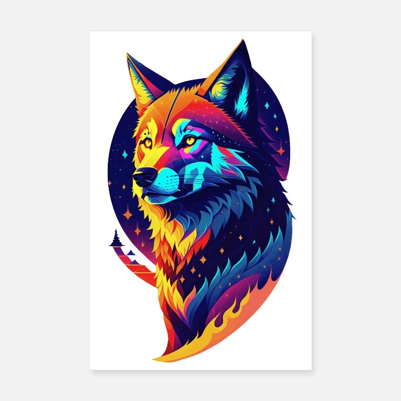 Wolf in der Nacht - Mehrfarbiges Dekor Poster 20x30 cm