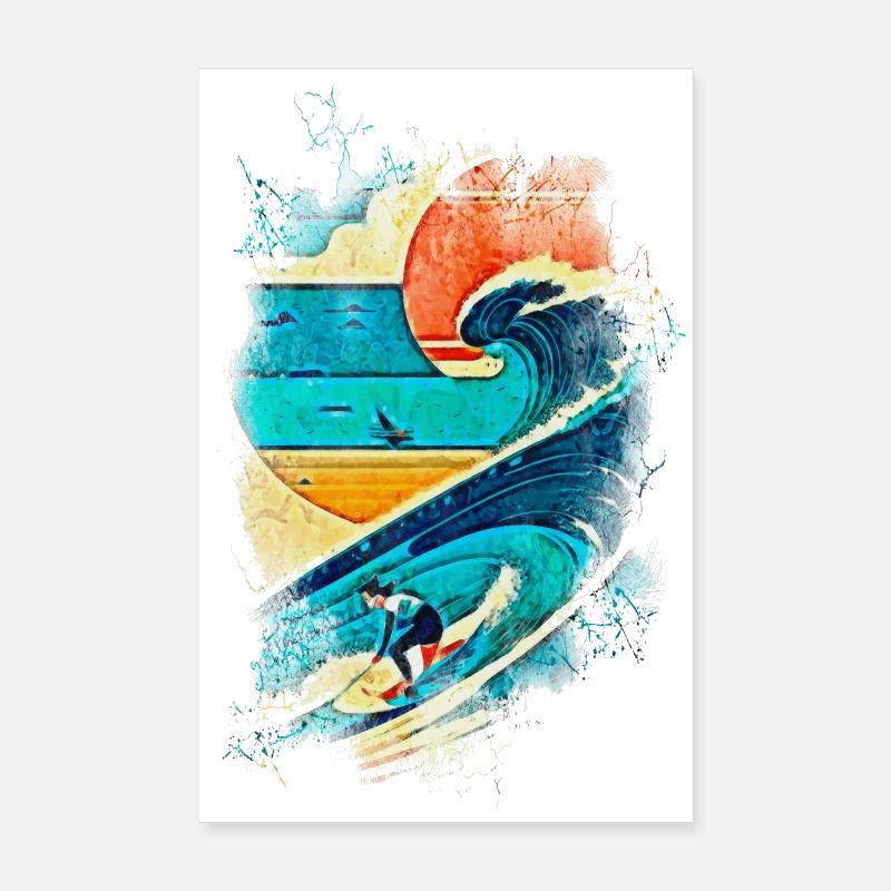 Surfer Illustration on the Wave - Fun Surf Poster 8" x 12" (20x30 cm)