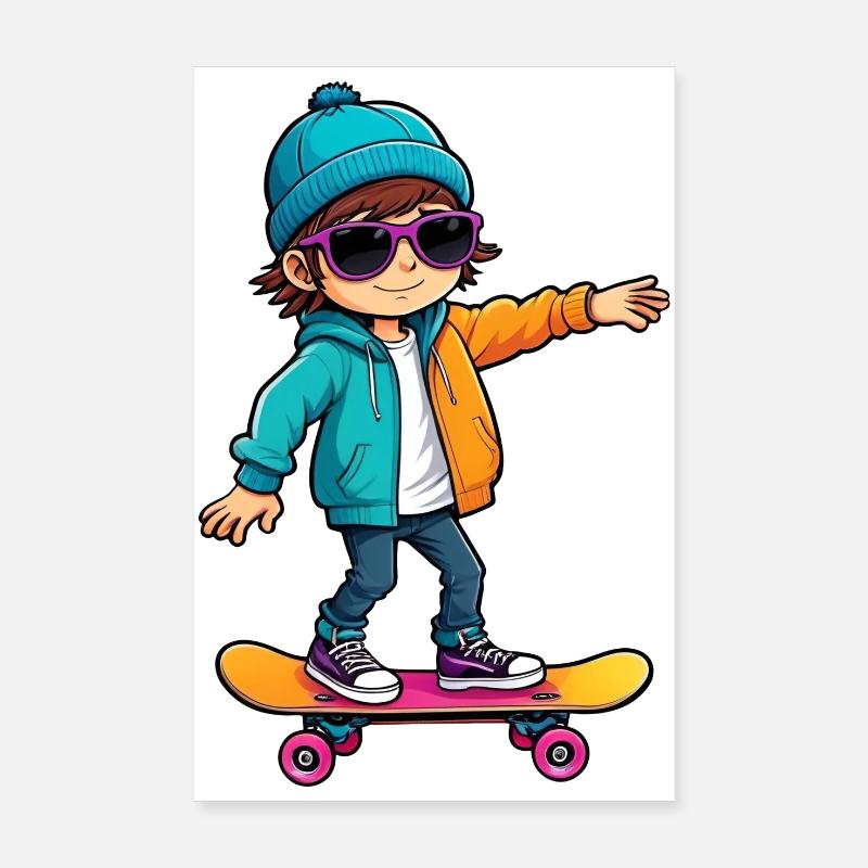 Cool Happy Skateboarding Kid Poster 8" x 12" (20x30 cm)