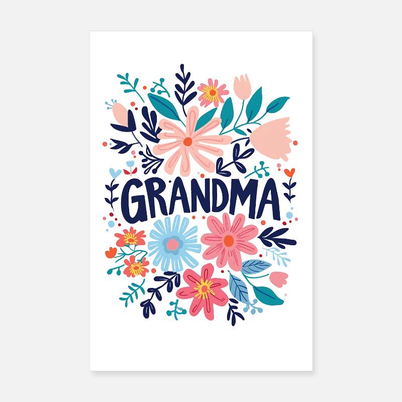 Oma Doodle Text mit bunten Blumen - Oma - Poster 20x30 cm - Weiß