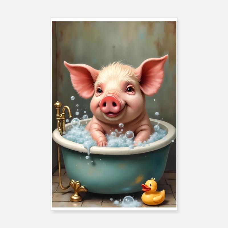 Pig in its bath Poster 8" x 12" (20x30 cm)