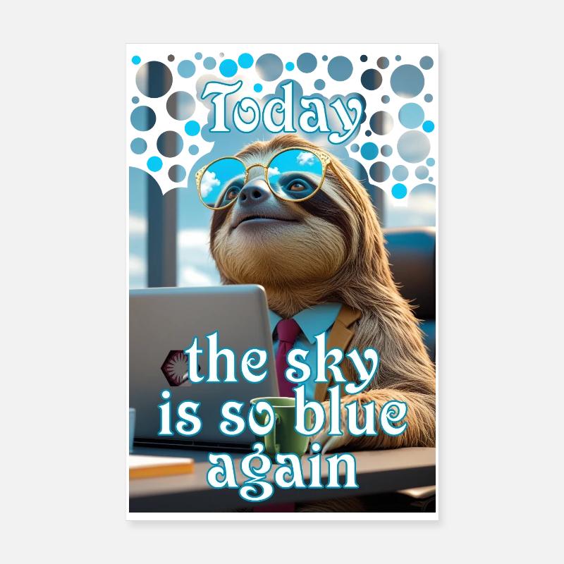Sloth in office with glasses dreaming into the blue Poster 8" x 12" (20x30 cm)