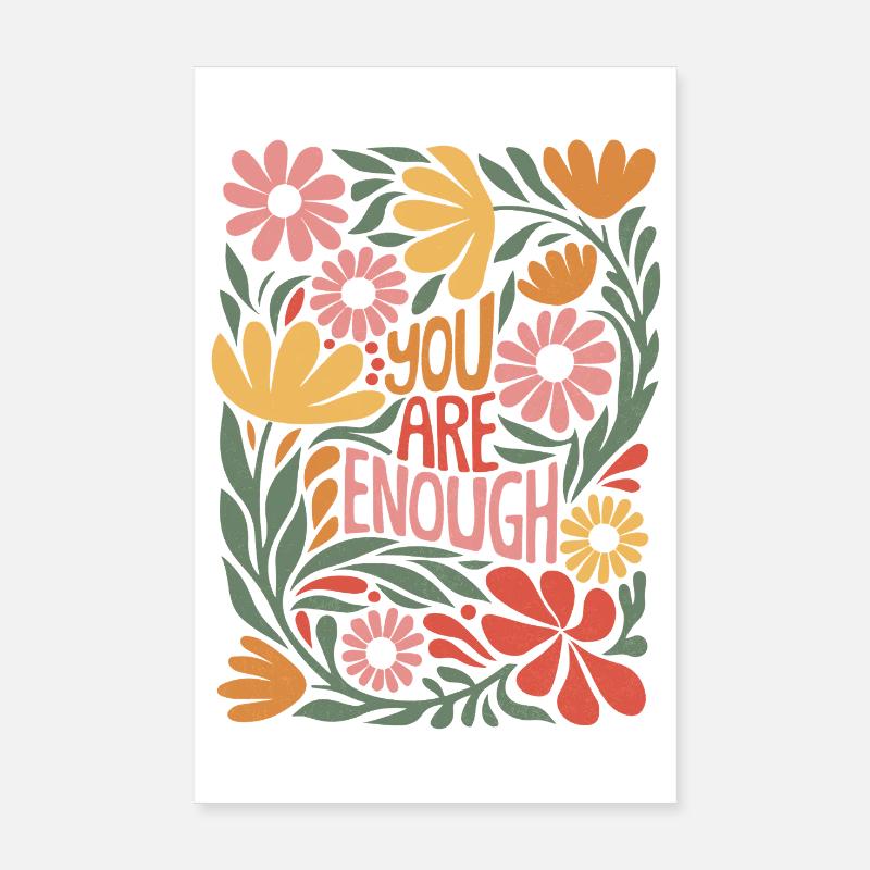 Positives Selbstliebe Boho-Blumendesign - Poster 20x30 cm - Weiß