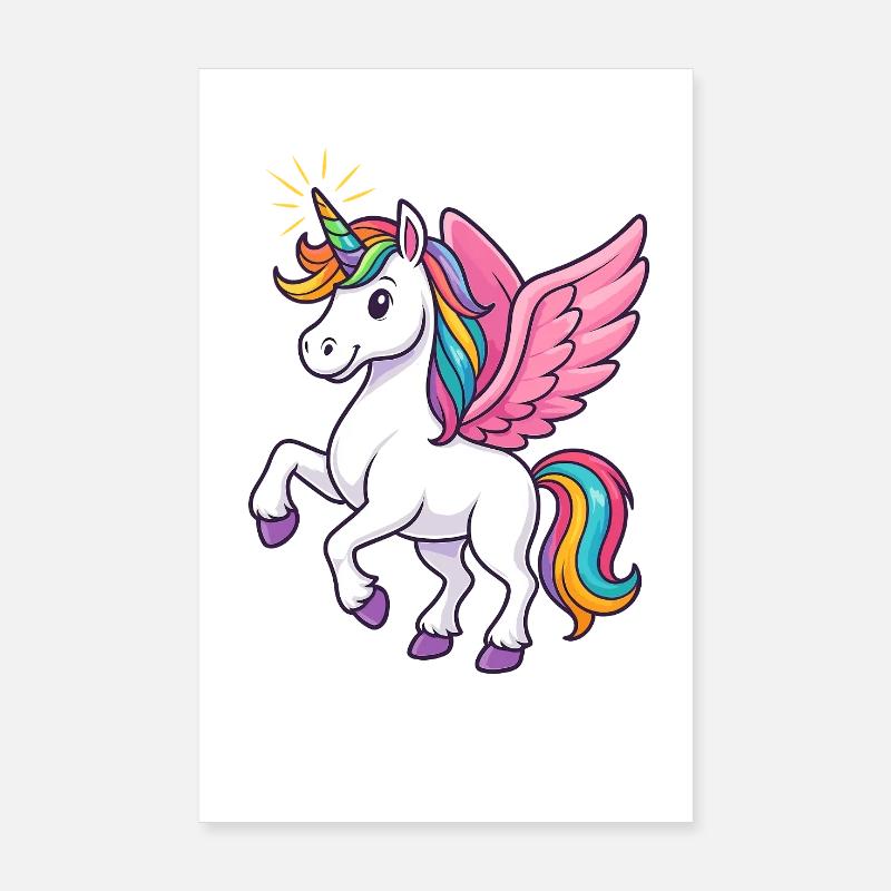Majestic unicorn with rainbow mane and pin Poster 8" x 12" (20x30 cm)