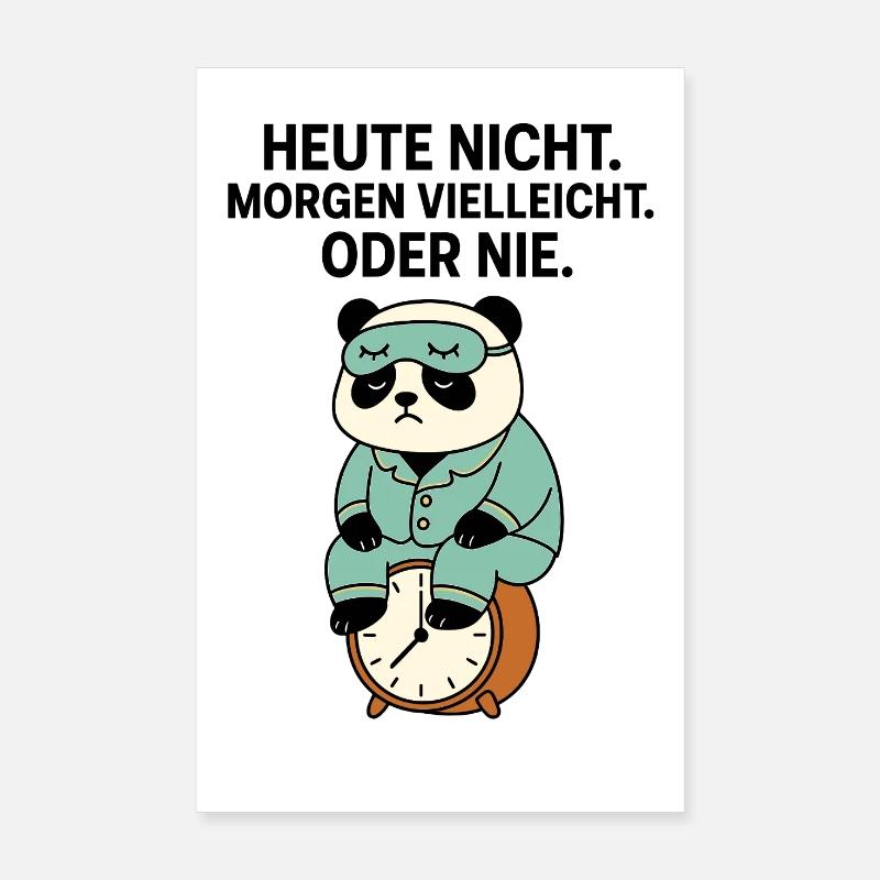 Panda en pyjama avec un réveil Poster 20 x 30 cm