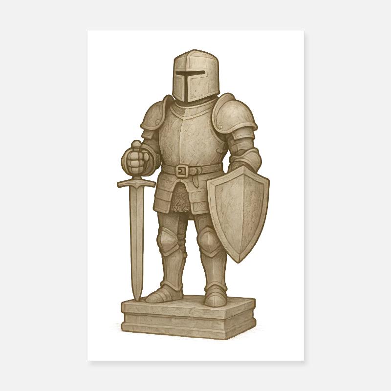 Knightly Samurai Figurine in Stone Style Poster 8" x 12" (20x30 cm)