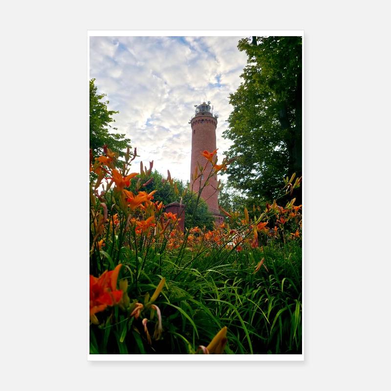 Phare de Gąski, phare, fleurs Poster 20 x 30 cm