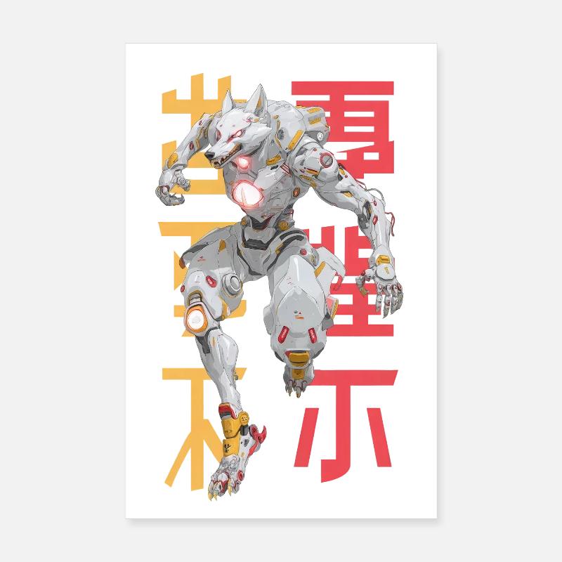 Conception futuriste Wolf Mecha - Poster 20 x 30 cm - blanc