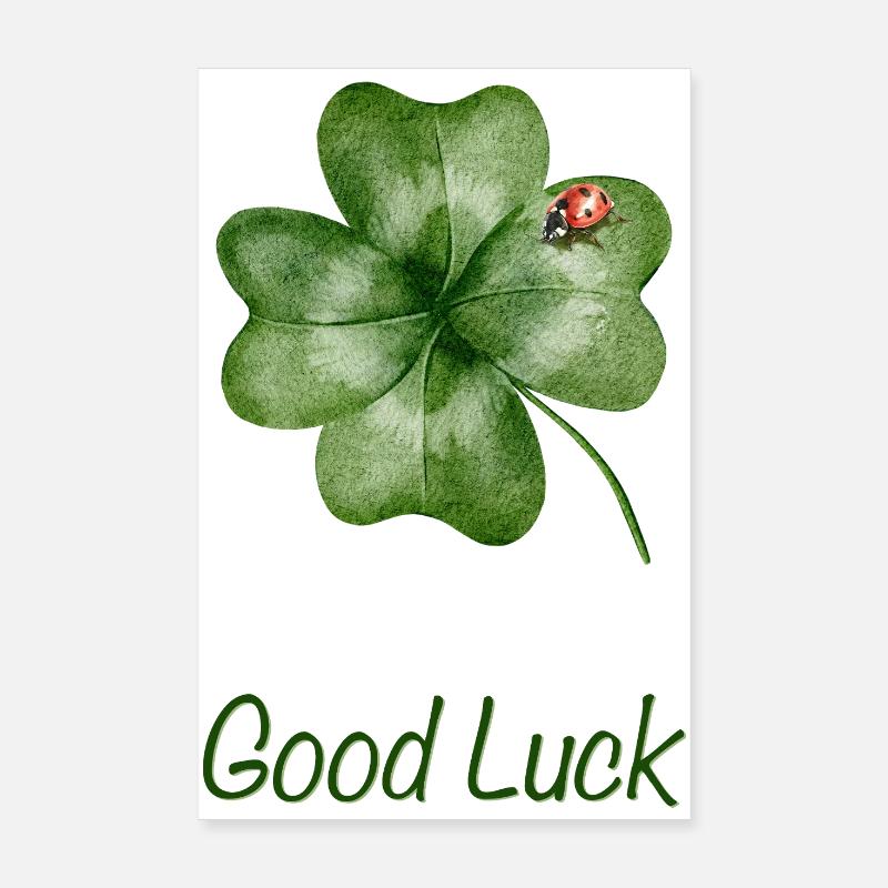 Bonne chance – Trèfle avec coccinelle Poster 20 x 30 cm