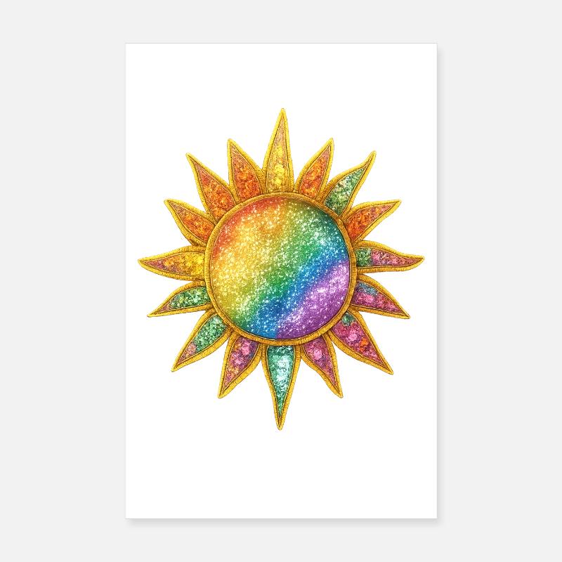 Regenbogen Sunburst Kosmische Anstecknadel - Poster 20x30 cm - Weiß