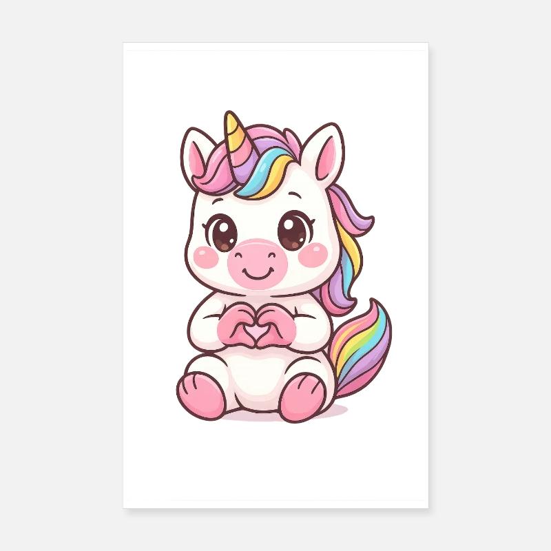 Cute Unicorn with Heart Hands Poster 8" x 12" (20x30 cm)