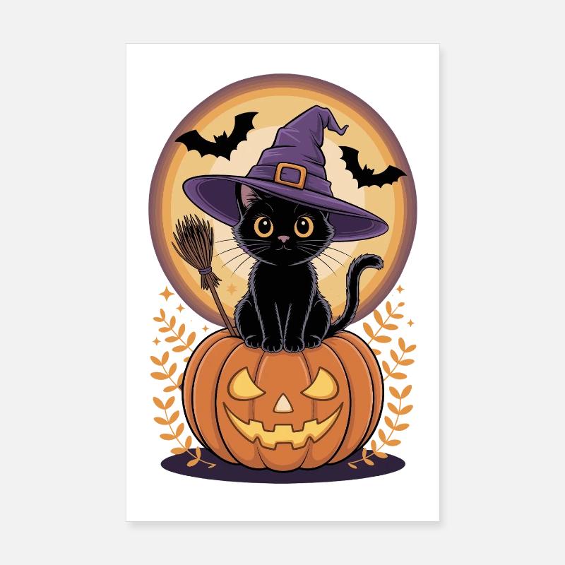 Chat sorcier avec vue sur la citrouille Poster 20 x 30 cm