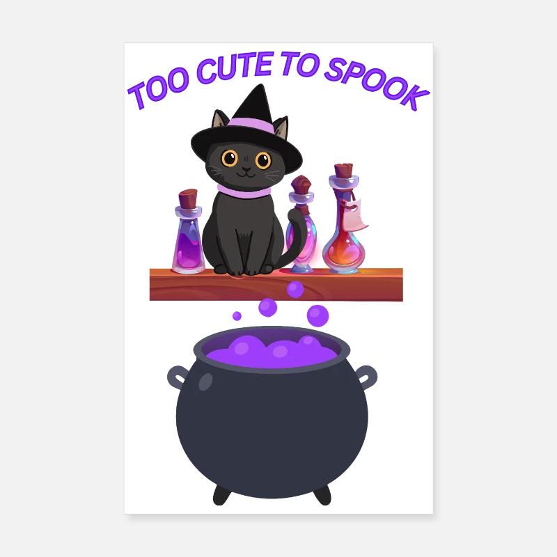 Chat sorcière mignon avec potion magique - Poster 20 x 30 cm - blanc