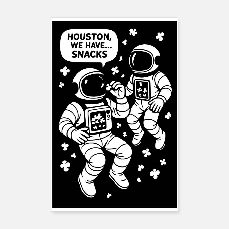 Astronauten mit Popcorn schwarzweiß Poster 20x30 cm