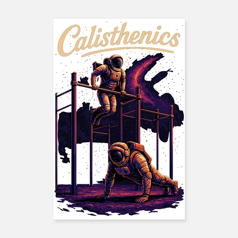 Calisthenics Astronauten Dips Liegestütze Geschenk - Poster 20x30 cm - Weiß
