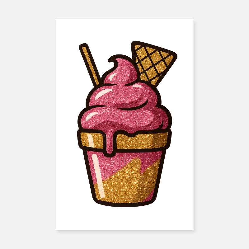 Glitzerndes Pinkes Eisbecher Motiv - Poster 20x30 cm - Weiß