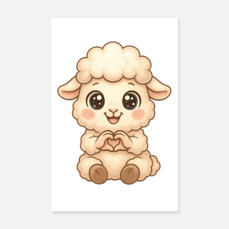 Süßes Schaf mit Herzhänden Poster 20x30 cm