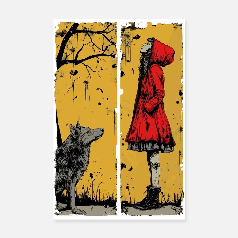 Rotkäppchen und der Wolf - Poster 20x30 cm - Weiß