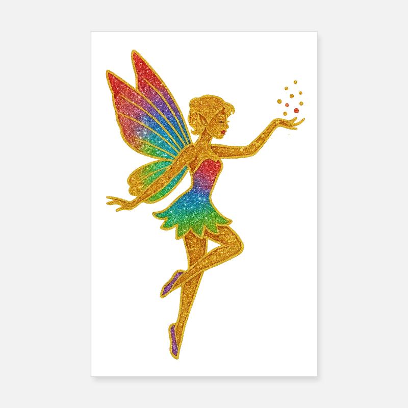 Ailes de Fée Dorées Magie Arc-en-ciel Poster 20 x 30 cm