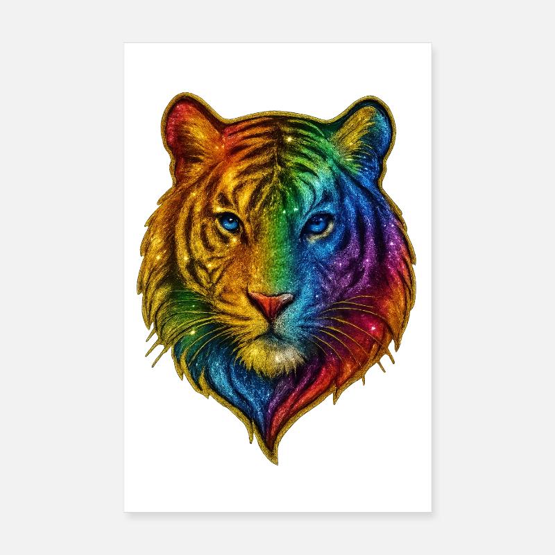 Regenbogen Tiger Kopf Poster 20x30 cm