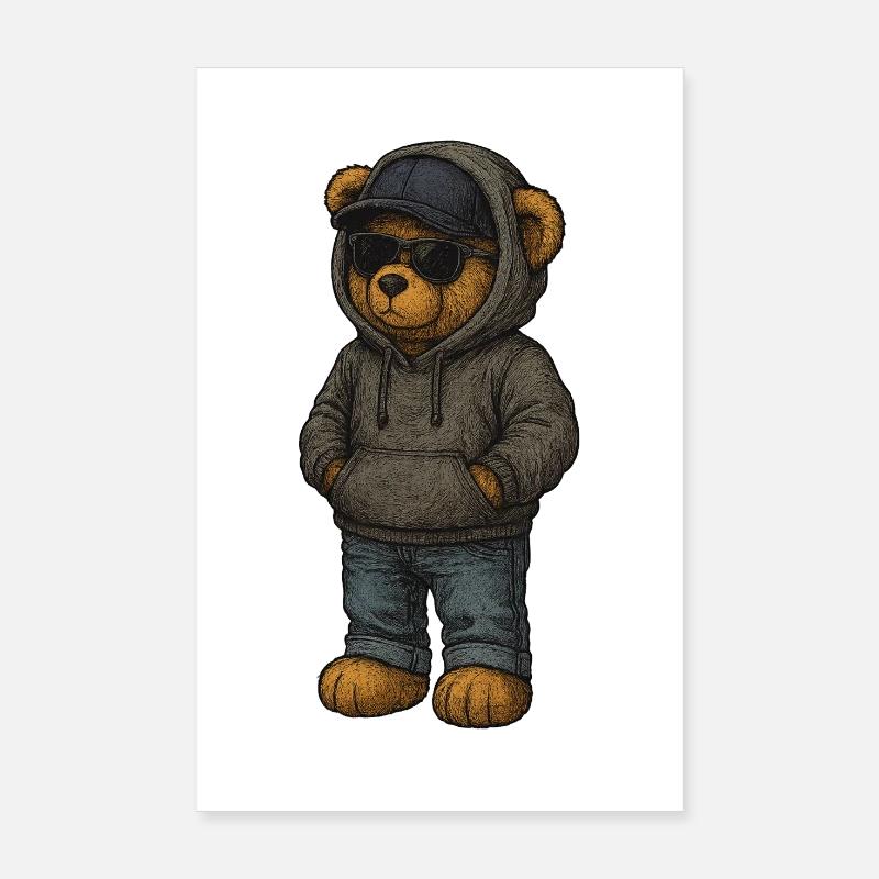 Urban Kapuzenpullover Bär - Poster 20x30 cm - Weiß