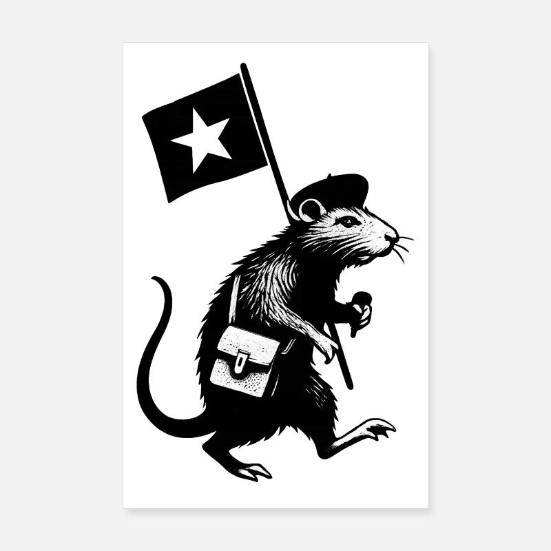 Souris avec cartable noir et blanc Poster 20 x 30 cm
