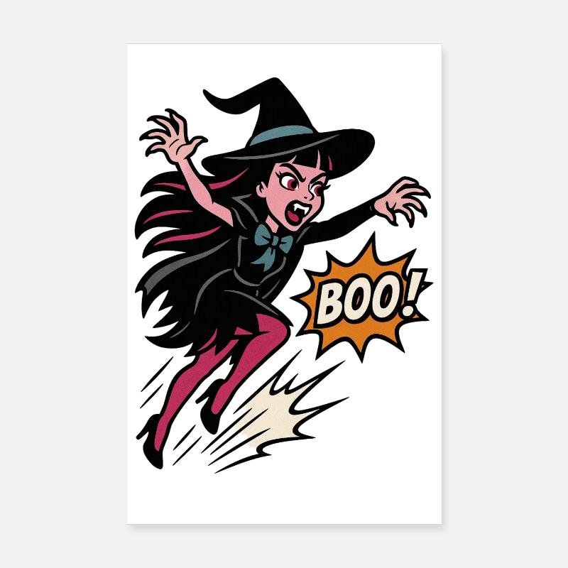 Hexenheldin im Sprung Boo - Poster 20x30 cm - Weiß