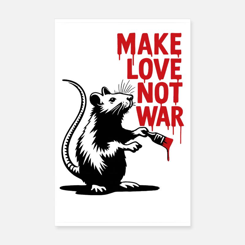 Ratte mit rotem Text Liebe statt Krieg Poster 20x30 cm