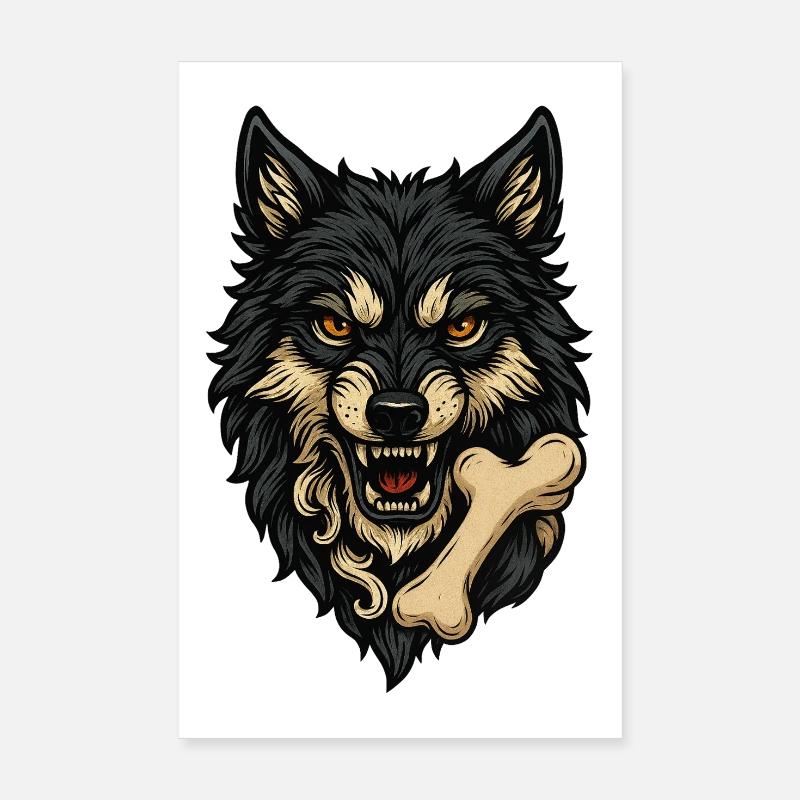 Wolfsangriff: Wolfskopf mit Knochen Poster 20x30 cm