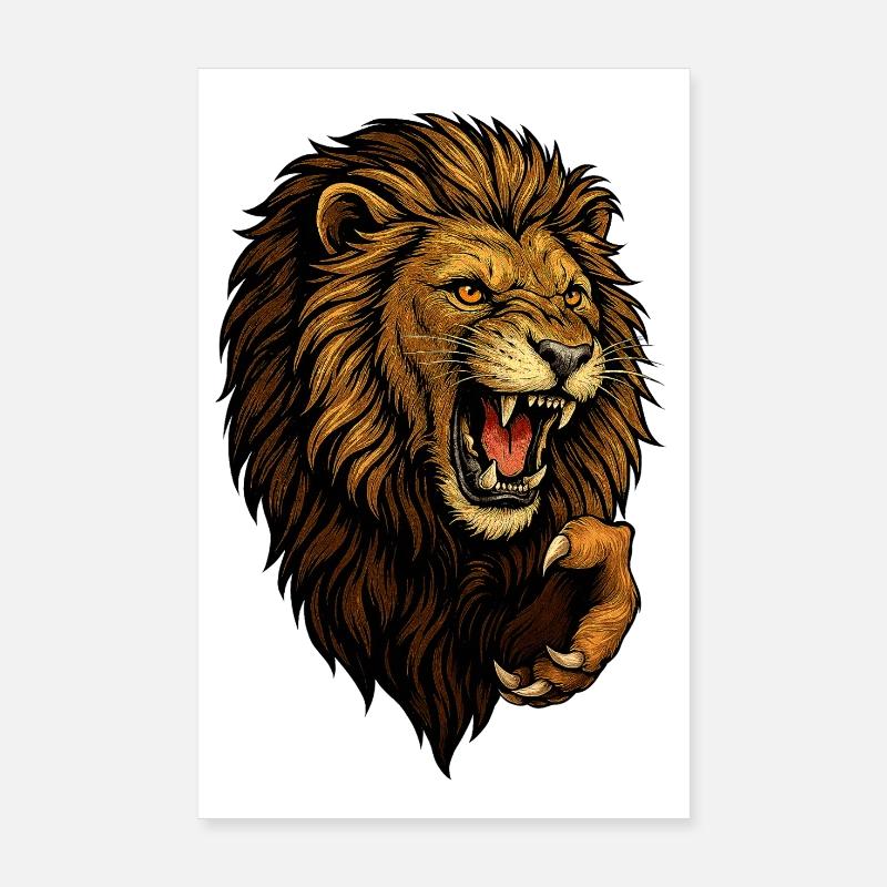 Wild lion's head in attack Poster 8" x 12" (20x30 cm)