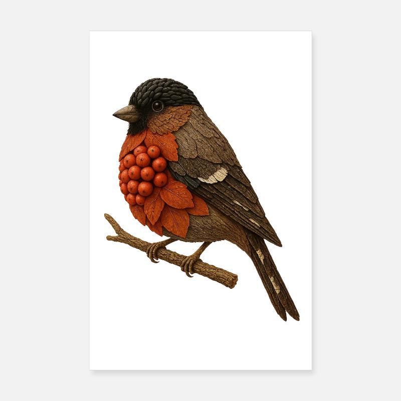 Illustration de bouvreuil dans le design de la nature (Bouvreuil) - Poster 20 x 30 cm - blanc