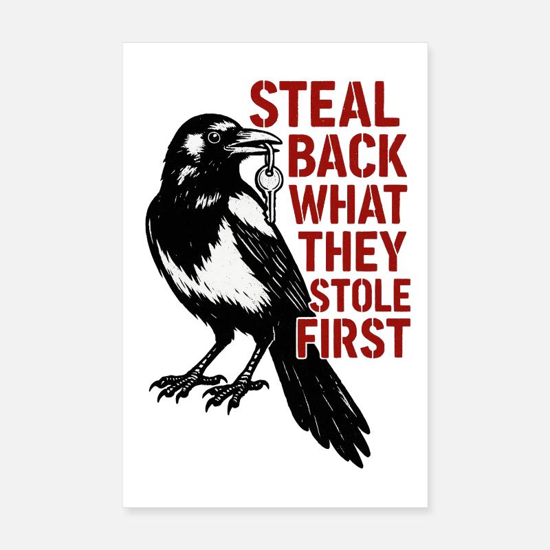 Elster mit Schlüssel Slogan Poster 20x30 cm