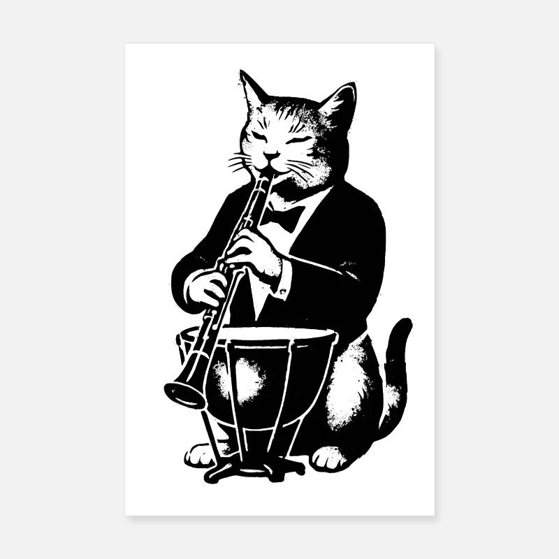 Cat musician clarinet Poster 8" x 12" (20x30 cm)