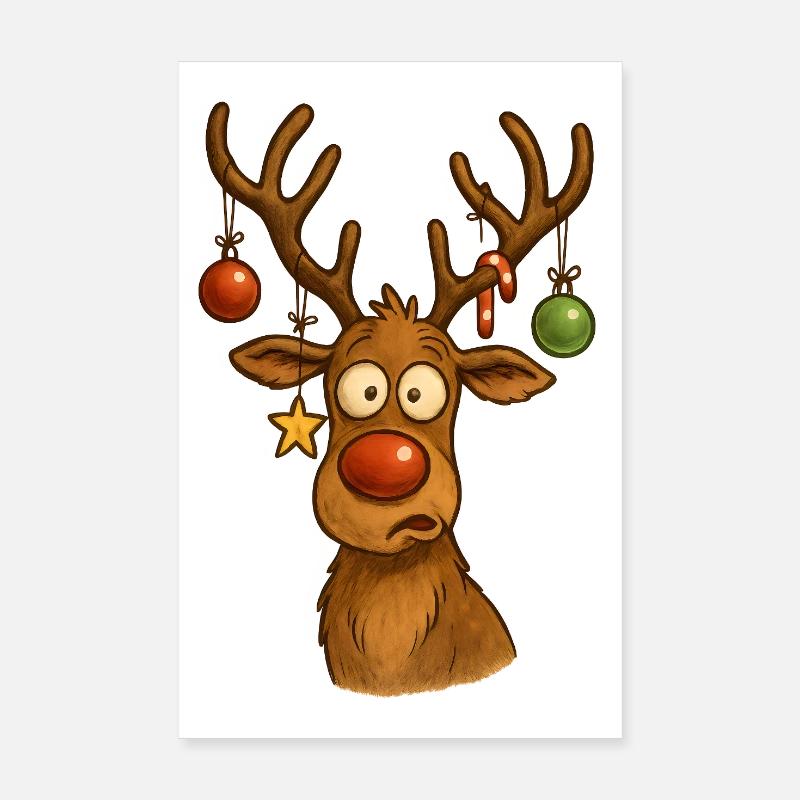 Cerf avec boules de Noël Poster 20 x 30 cm
