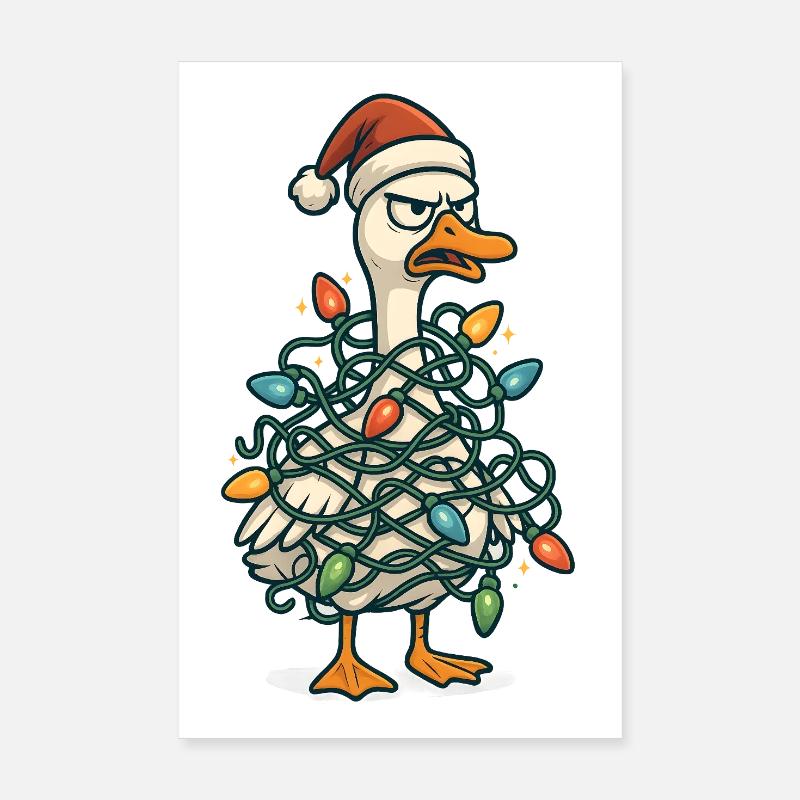 Santa Duck in Weihnachtslichtern - Poster 20x30 cm - Weiß