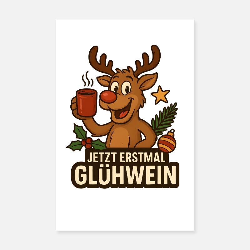 Mulled Wine Fan Reindeer Poster 8" x 12" (20x30 cm)