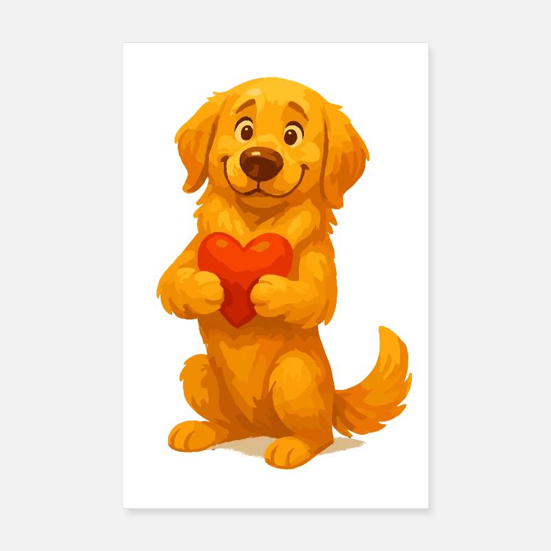 Golden Retriever Cartoon mit Herz Poster 20x30 cm