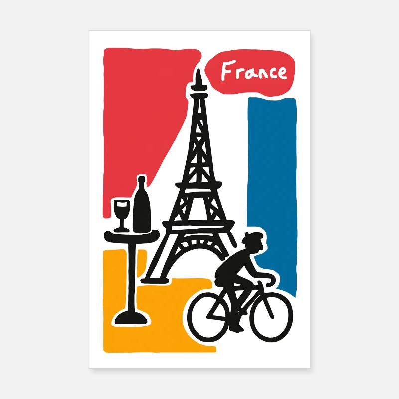 France Graphic: Eiffel Tower and Bicycle Poster 8" x 12" (20x30 cm)