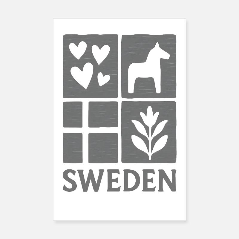 Sweden Square Logo Hearts Horse Leaf Poster 8" x 12" (20x30 cm)