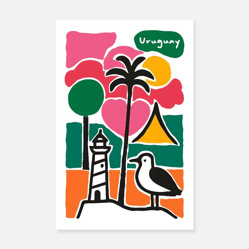 Strandpalmen Leuchtturm Abendrot Poster 20x30 cm